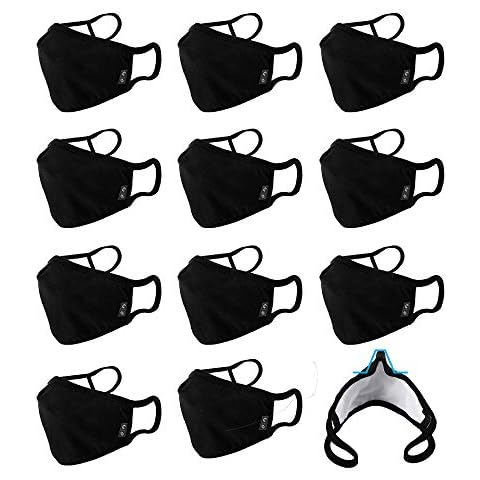 WITHMOONS Cloth Face Mask Washable Reusable 3-Ply Mouth Shield Breathable with Nose Wire 12PACK EU0304 Black Cover