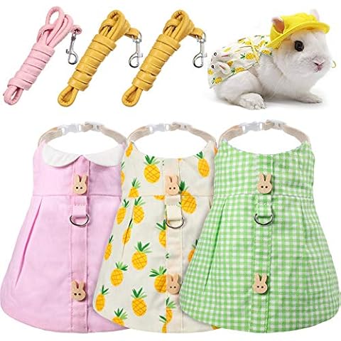 Geyoga 3-teiliges Haustier-Hasenkleid, atmungsaktives Kleintiergeschirr, Weste und Leine, ausbruchsicher, niedliche kleine Tiere, Kaninchengeschirr und Leine, Schweine, Eichhörnchen Cover