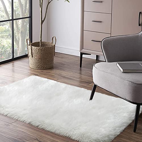 Image of Tangsoo 2x4 White Small Faux Rur Rug,Fluffy Rug for Sofa Chair Couch Cover