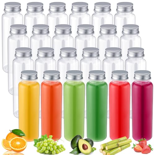 Thenshop 50 Pack 10 oz Plastic Juice Bottles Bulk with Cap, Silver
