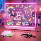 16' LumiBoard LED Drawing Board for Kids - 7 Colors & 10 Modes Rechargeable Acrylic LED Note Board with 7 Markers Cleaning Kit, Birthday Gifts for Kids/Girls/Teens