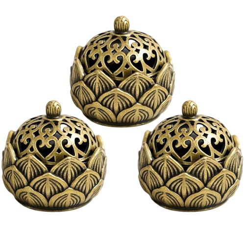 Incense Burner 3 Pack Brass Incense Cone Holders Mini Stick Holders for Meditation Yoga Creating Calm Atmosphere Compact Size 3x3cm
