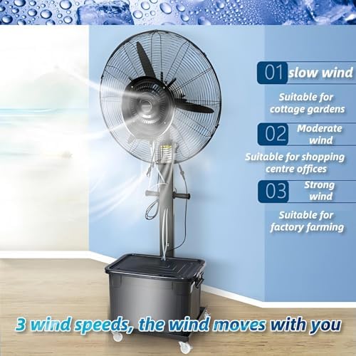 Energy Saving 260W Misting Floor Fan with 90° Oscillation, 11 Gallon Water Tank, Ideal for Industrial & Commercial Use, Portable Spray Fan for Job Sites