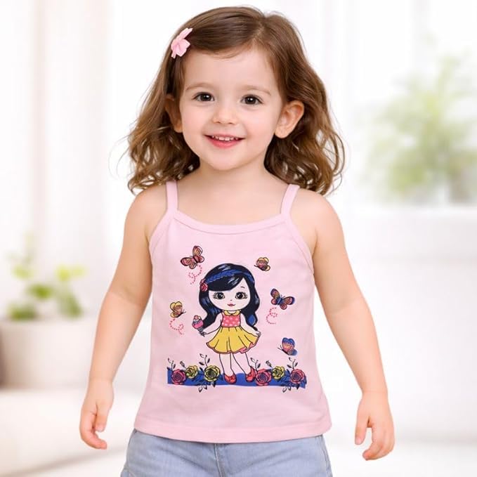 Image of Baby Girls Sleevless Printed Cotton Regular Fit Camisole 0-10 YRS Slips /Vests /Baniyan /Inner Wear, Pack of 6