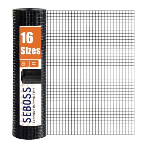 SEBOSS Black Hardware Cloth 1/2 inch 48 x 100 Ft 19-Gauge Vinyl Coated Wire Mesh Roll Chicken Wire Fencing Garden Fencing Welded Wire Fence Roll Wire Mesh Fencing