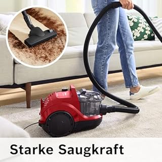 Bosch Staubsauger beutellos Serie 4 BGS21CAR, Hygiene-Filter, 10 Jahre Motorgarantie, XXL-Polsterdüse, XXL-Fugendüse, Mini-Turbo-Düse, Fahrzeug-Innenreinigung, hohe Saugkraft, kompakt, 750 W, rot