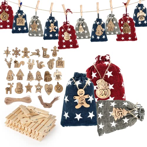 Calendario de Adviento para rellenar, 24 bolsas de tela para calendario de Navidad, bolsas de regalo, bolsas de yute, bolsa de tela 2022, calendario de Adviento para niños, hombres y mujeres Cover