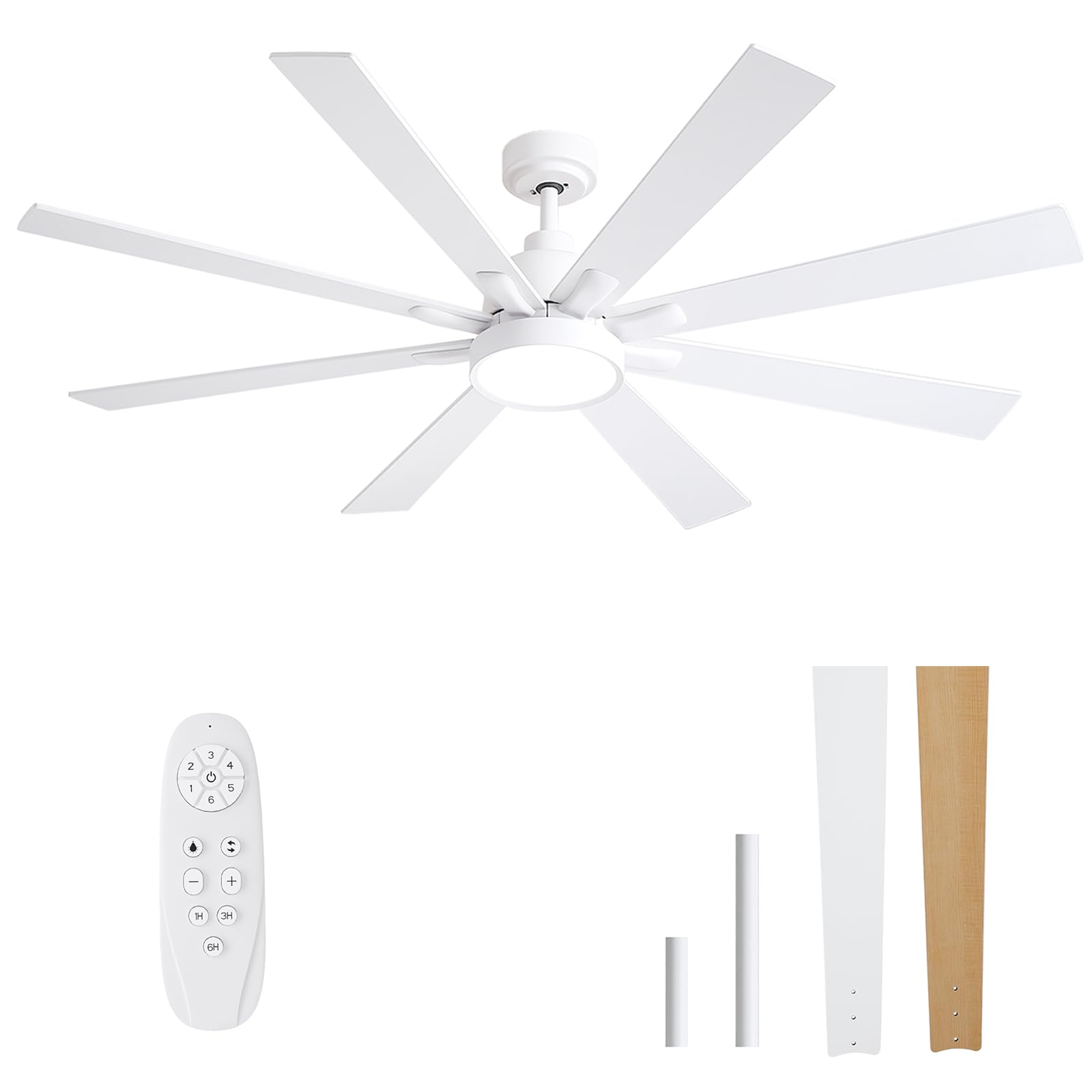 AUTODAY Bois Ventilateur Plafond avec Lampe Silencieux Moteur DC 30W ventilateurs de plafond diamètre 132 cm (52") avec 3 Pales réversibles Télécommande fonction mémoire et minuterie 7 vitesses