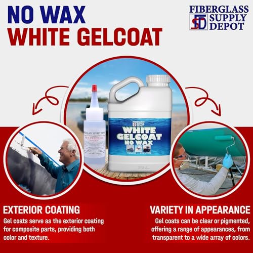 Fiberglass Supply Depot White Gelcoat NO Wax Interior or Exterior - Gallon with 60cc Hardener (MEKP)