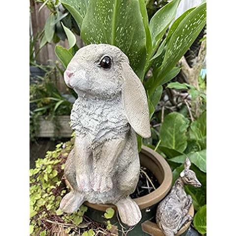 Rabbit Bunny Statues Garden Resin Lawn Ornaments Lopped Ears Hare Patio Yard Home Decor NEW Gift (Grey Rabbit) Cover