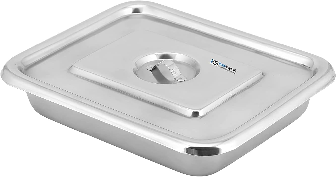 Stainless Steel with Cover Instrument Tray (With Lid) 8" x 6"