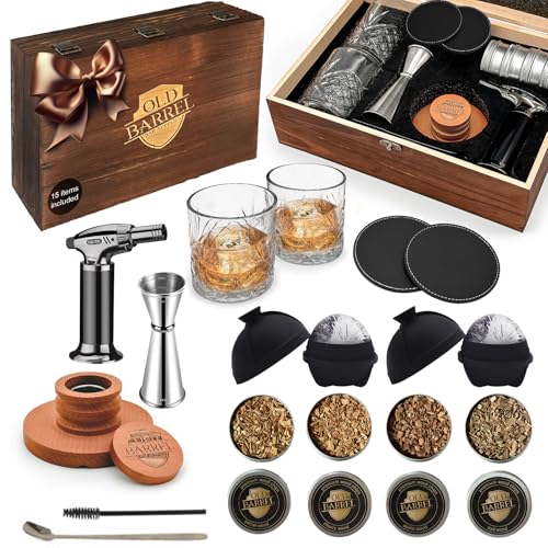 Whiskey Smoker Kit with Torch, Bourbon Whiskey Gifts for Men - Cocktail Smoker Kit with Glasses, Old Fashioned Smoker Kit, Whiskey Gifts Men (NO Butane) Smokers for Cocktails - Bourbon Gifts