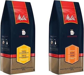 MELITTA 100% Colombian Whole Bean, 100% Arabica Coffee Beans, Premium Coffee, Kosher Certified, 907 g & Dark Roast Whole Bean Coffee, 100% Arabica Coffee Beans, Premium Coffee, Kosher Certified, 907 g