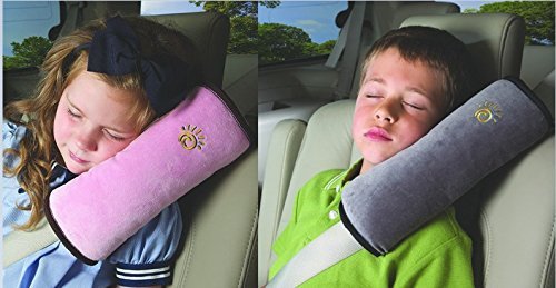 Image of Car Seat Belt Pillow 2 Pack Kids /Adult Child Headrest Seatbelt Travel Neck Support-Pink /Grey