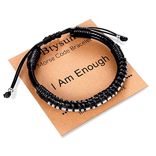 Image of Btysun Fathers Day Gift, Gifts for Men Morse Code Bracelets for Men 2026 Graduation Gifts Mens Bracelet for Him Boyfriend Husband Leather Bracelet Motivational Birthday Jewelry Stocking Stuffers