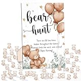 Roowest 51 Pcs Bear Hunt Baby Shower Games Include Wooden Hunt Sign 50 Acrylic Mini Plastic Bears for Baby Shower Game Decoration Gift Sets Gender Reveal Party(Brown)