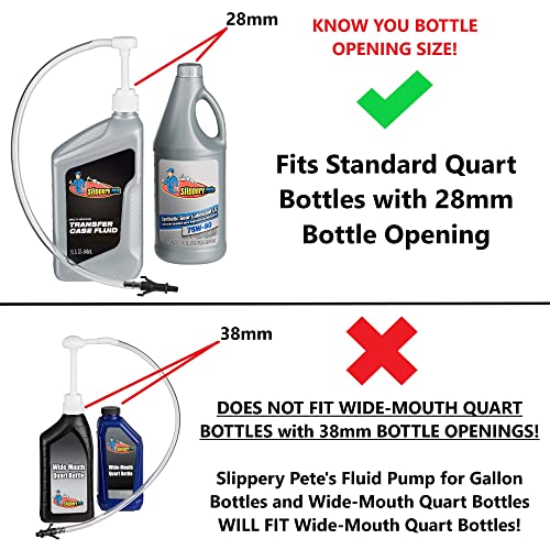 Image of Slippery Pete - Fluid Pump for Standard Quart Bottles - 8cc per Pump Stroke and 3rd Hand Adapter, Transfer Gear Oil, Transmission and Differential Fluid (28mm)