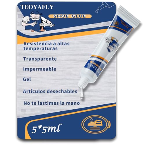 TEOYAFLY - Adhesivo Contacto,Pegamento de reparación de zapatos: pegamento de reparación de zapatos de grado profesional, secado lento, (Dos palitos de papel de arena) 5 x 5ml