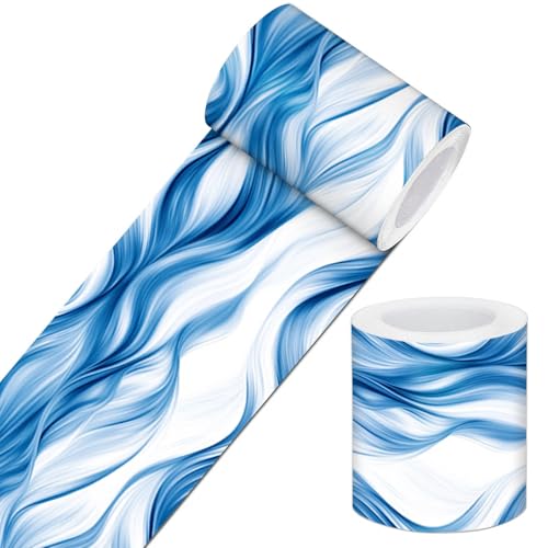 IVN Ocean Wave Peel and Stick Wallpaper Border 196x4 Inch Blue Indigo Wave Wall Border Self Adhesive Nautical Coastal Mirror Frame Trim for Bathroom Kitchen Cabinets Beach Decor