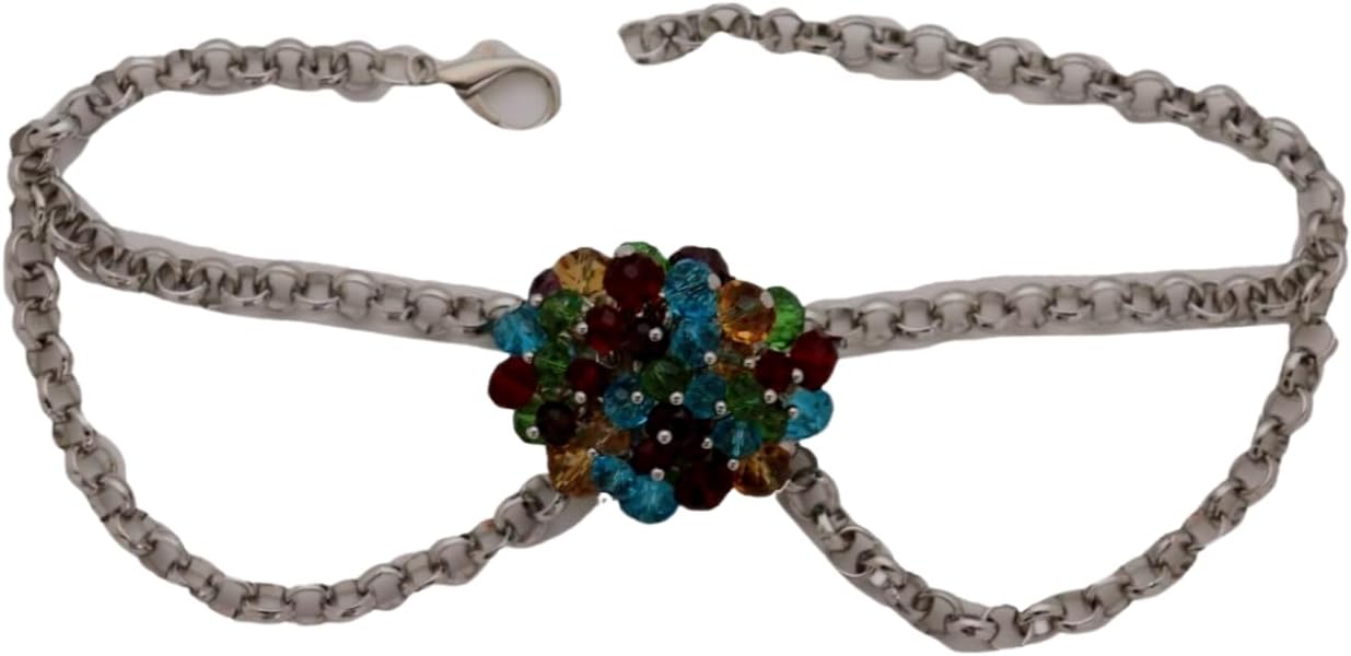 Women Western Fashion Jewelry Boot Bracelet Metal Chain Heel Shoe Silver Multi Color Beads Ball Bling Handmade In USA BC274