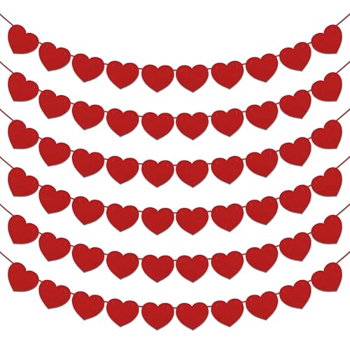 Valentines Day Decorations Felt Heart Garland Banner Pre-Strung Adjustable Valentines Decorations Valentines Banner Anniversary Wedding Birthday Party Decorations (6, Red)