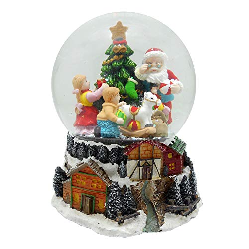 Lightahead Musical Christmas Santa with Children 100mm Snow Globe, falling Snowflakes & music in Poly resin