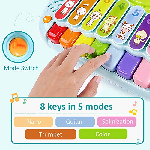GrowthPic Music Toys Piano Keyboard Xylophone Drum, 3 in 1 Electronic Instrument Learning Baby Toy Xylophone for Kids Musical Table w/ Lights, Boys Girls Toddler 1 2 3 Yr Old Xmas Birthday Gift