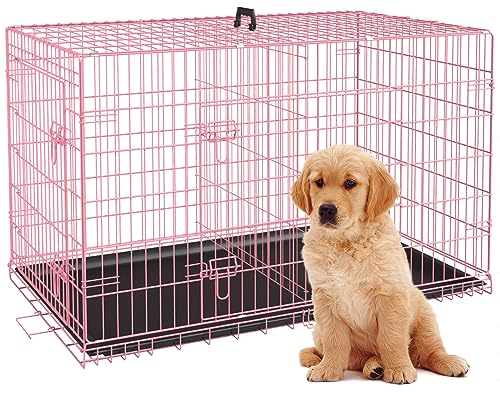 Image of BestPet | Dog Crate | 24 inch | Pink | Foldable Metal Kennel with Double Doors