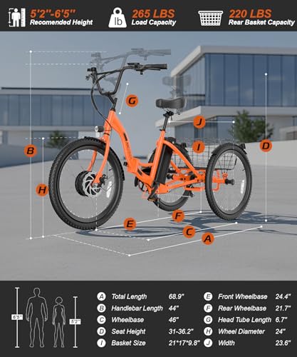 Image of ANCHEER Electric Tricycle for Adults, Peak 600W Folding Electric Trike, 24 inch 499Wh Ebike for Seniors, 15.5MPH Electric Bike, Removable Battery, 3 Wheel, LCD, Rear Differential, Basket