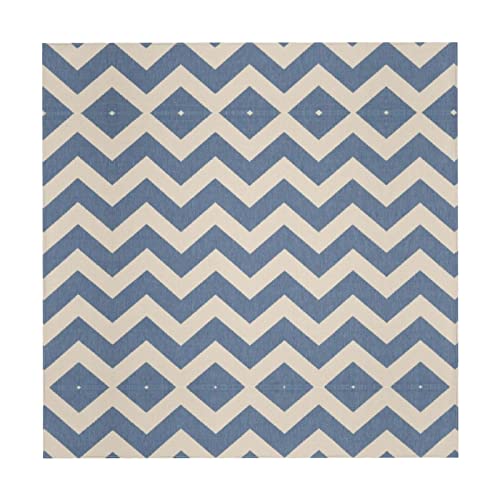 Nappe carrée rayures bleues beiges 152x152 lavable pour table