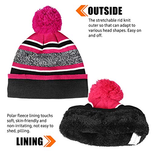OZERO 2Pcs Kids Winter Knit Hat Gloves Set Warm Fleece Lining Thermal Beanie for 3-8 Year Boys and Girls2
