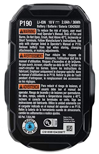 Ryobi P190 2.0 Amp Hour Compact 18V Lithium Ion Battery w/ Cold Weather Performance and (Charger Not Included / Battery Only)