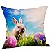 Produktbild iYmitz Glücklich Ostern Kaninchen Kissenbezüge Dekokissen Kissenbezug Lendenkissen Sofa mit Waschbare Kissenhülle Haus Zimmer Auto Home(D)