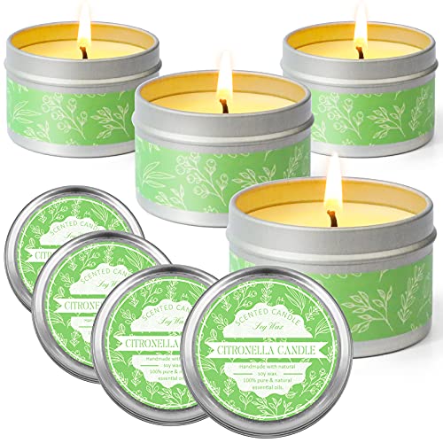 THE GREEN ROOT Citronella Candles Outdoor Garden, Lemongrass Soy Wax Jar Candles for Home Scented, Citronella Candles for Summer Camping, Patio (4 x 2.5 oz)