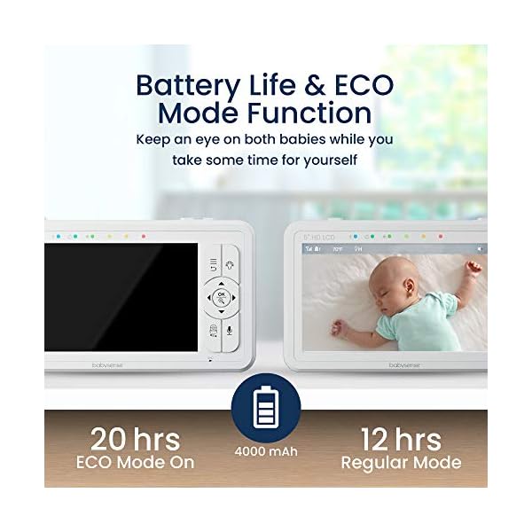 Babysense 5" HD-Babyphone mit Kamera und Audio, Fernbedienung Schwenk- und Neigefunktion, Verstellbares Nachtlicht, Lange Reichweite, Zwei-Wege-Audio, 4-facher Zoom, Nachtsicht, 4000mAh Akku – Bild 6