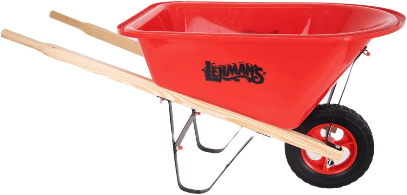 Lehman's Eli & Mattie Kids Wheelbarrow, Sturdy Wooden Handles and Heavy-Duty Plastic Tub, Toy for Outdoor Play, Perfect for Gardening and Active Imaginative Fun