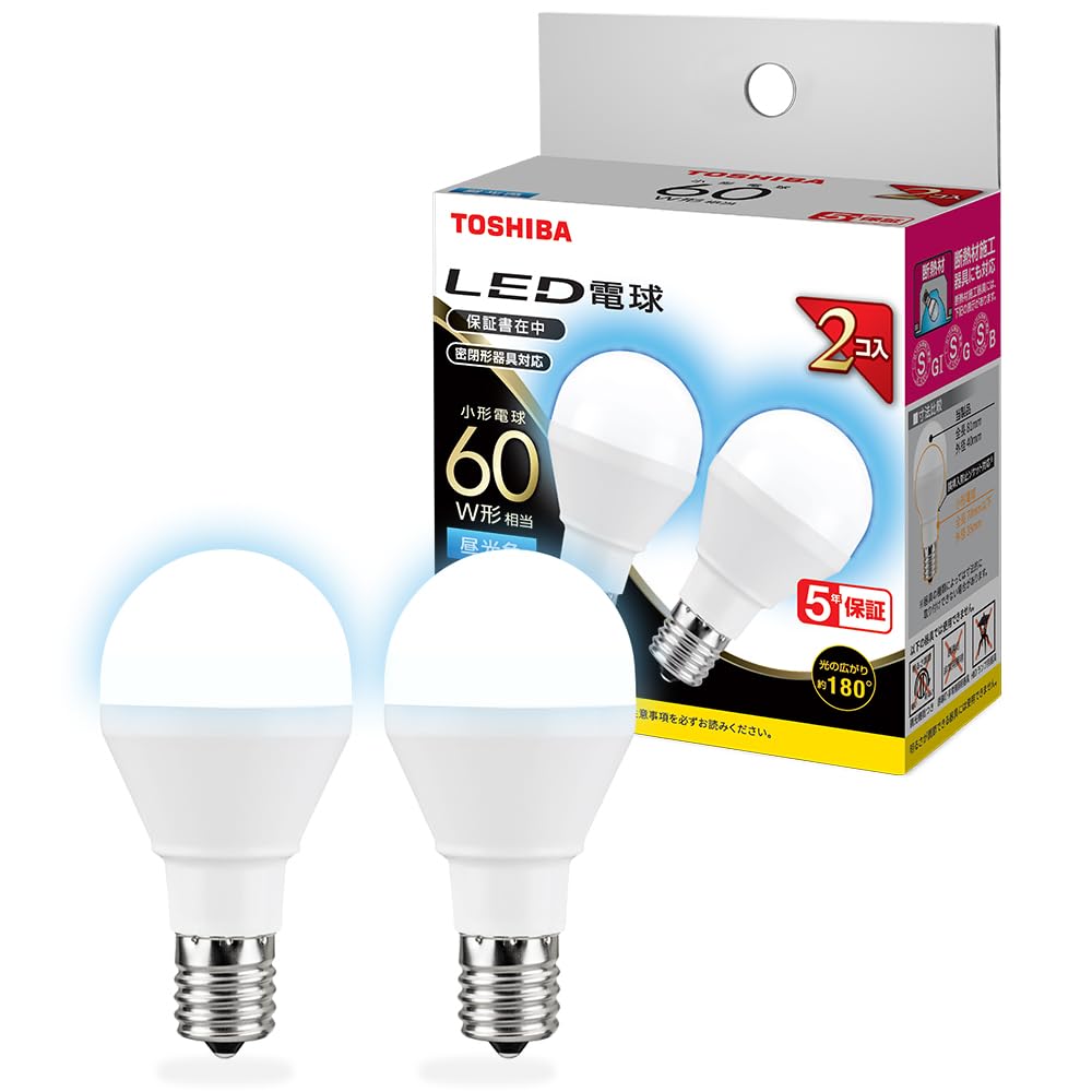 Amazon | TOSHIBA(東芝) LED電球 E17 A形 60W相当 広配光 昼光色 2P