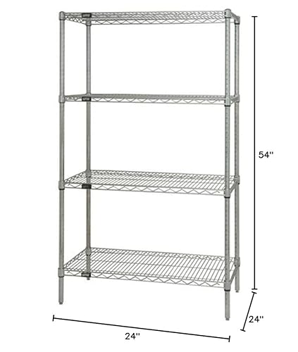 Quantum Storage Systems Wr54-2436C Starter Kit For 54" High 4-Tier Wire Shelving Unit, Chrome Finish, 24" Width X 36" Length X 54" Height #TOP3