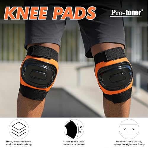 Image of Protoner Kids Skating Protection Kit with Helmet, Knee Pads, Elbow Pads and Wrist Guards,Multiple Colors & Sizes (Orange, Small)