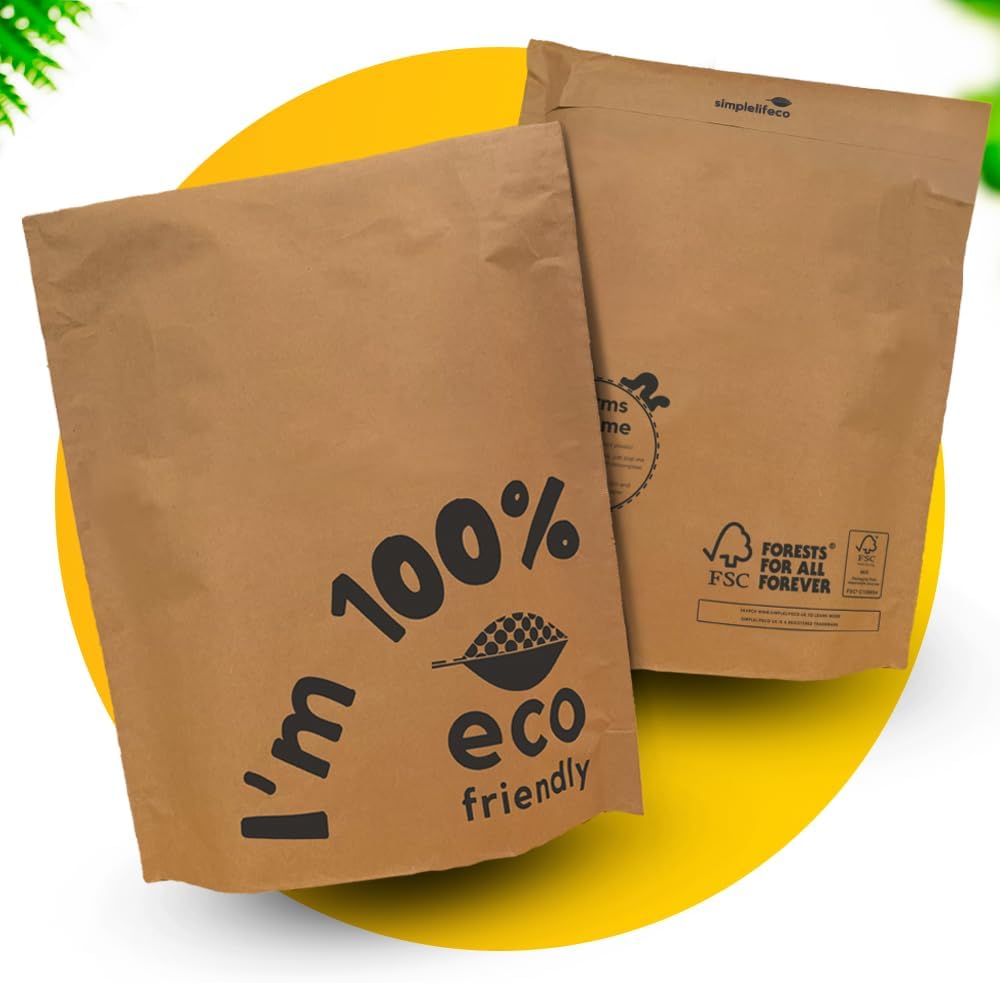 ‘I’m 100% Eco Friendly’ Paper Mailing Bags | Fully Biodegradable & Compostable, Poly Mailing Bag Eco Alternative | Mailer Size: 9 x 12” (24 x 30 cm) + Gusset & Lip (Pack of 25)