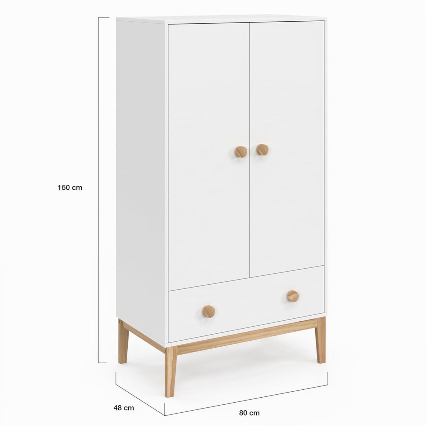 IDMarket - Armadio per bambini JACOB a 2 ante con cassetto bianco e legno