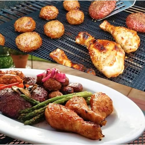 Alfombrilla para barbacoa de gas, rejilla de barbacoa, 5 unidades, antiadherente, juego de 42 x 36 cm, red de teflón, reutilizable, para barbacoa de gas, carbón vegetal, parrilla eléctrica, hornear - imagen 5