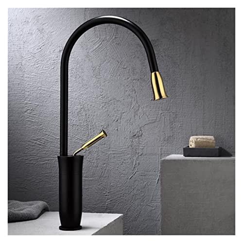 Robinet de lavabo mitigeur eau chaude et froide or et noir sur pont pour salle de bain élégante