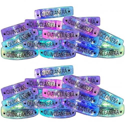 Cunno 36 Pack Quinceaeras Glow in The Dark Bracelets LED Light up Party Supplies Birthday Party Favors Receptions Celebrations Gift