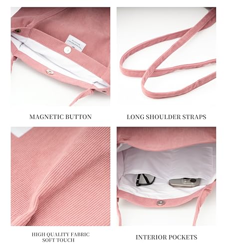Image of TOPASION Cute Corduroy Tote Bag Canvas Shoulder Handbags for Women Travel Shopping