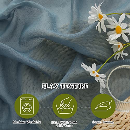 NICETOWN Linen Blend Semi Sheer Curtains, (Smoke Blue) Grommet Top Privacy with Light Penetration Flax Sheer Curtains & Drapes for Living Room/Bedroom, W52 x L108, 2 Panels