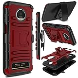 FYSSHUO Moto Z3 Play Case, Heavy Duty Shockproof Full-Body Protective Hybrid Case with Swivel Belt Clip and Kickstand for Motorola Moto Z3 Play (Red)