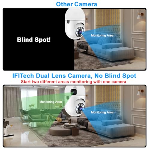 Image of IFITech 4MP Dual Lens WiFi Bulb Camera | Indoor Security and Color Night Vision | 360 Adjustable View, Two‑Way Audio, App Control | WiFi Bulb Security Camera with Adjustable Extension Bulb Holder