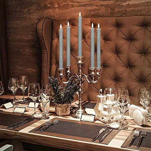 Image of GenSwin Flameless Grey Taper Candles Flickering with 10-Key Remote, Battery Operated Led Warm 3D Wick Light Window Candles Real Wax Pack of 6, Christmas Home Wedding Decor(0.78 X 9.64 Inch)