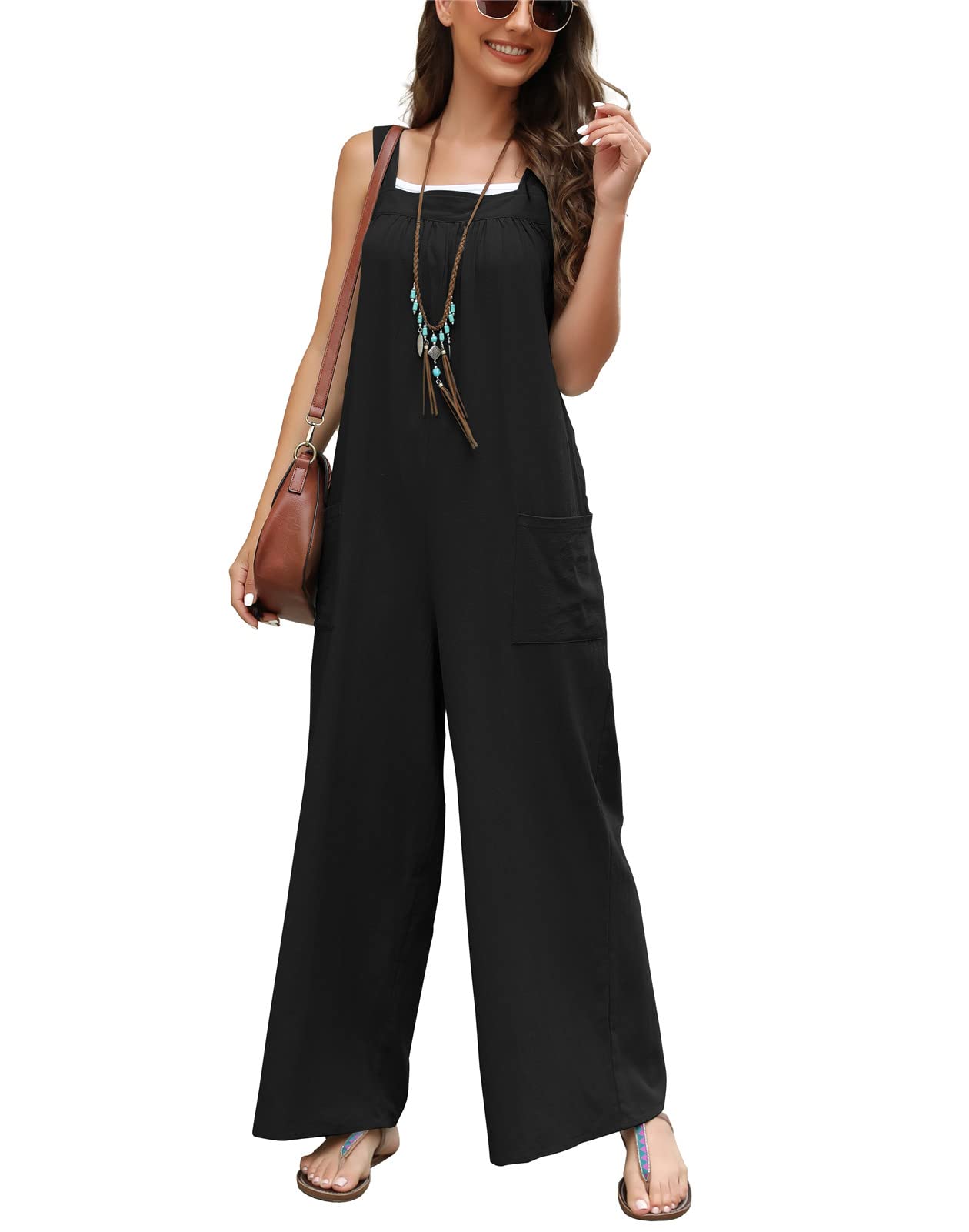 SotRong Mono Mujer Casual Ajustable Correa Rompers Flojo Retro Harem Mamelucos Jumpsuits Overalls con Bolsillo